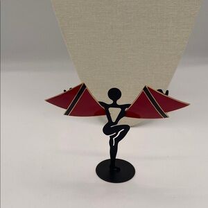 3.22.26-20 Statement Red and Black Winged Earrings - Bold Geometric Design